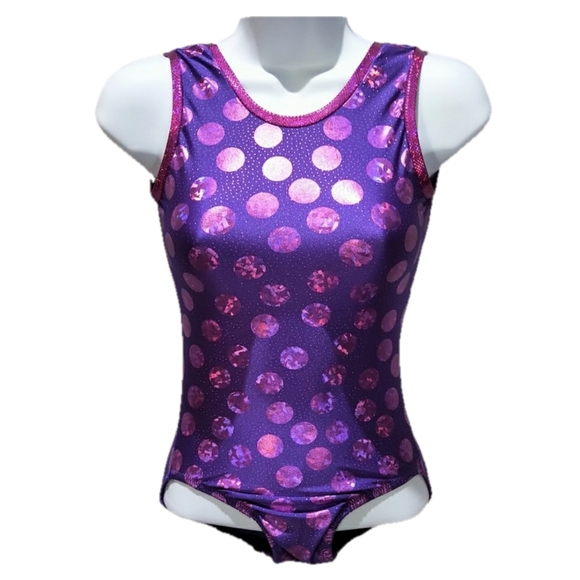 GymGear Mystique Polka Dot Print Gymnastics Leotard - Teen XS - Picture 1 of 7